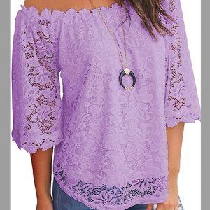 Women's Lavender Off the Shoulder Lace Top